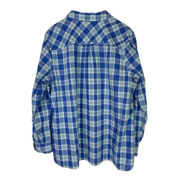 Talbots Womens 2X Plaid Long Sleeve Button Front Shirt Blue Mint Green - Picture 2 of 6